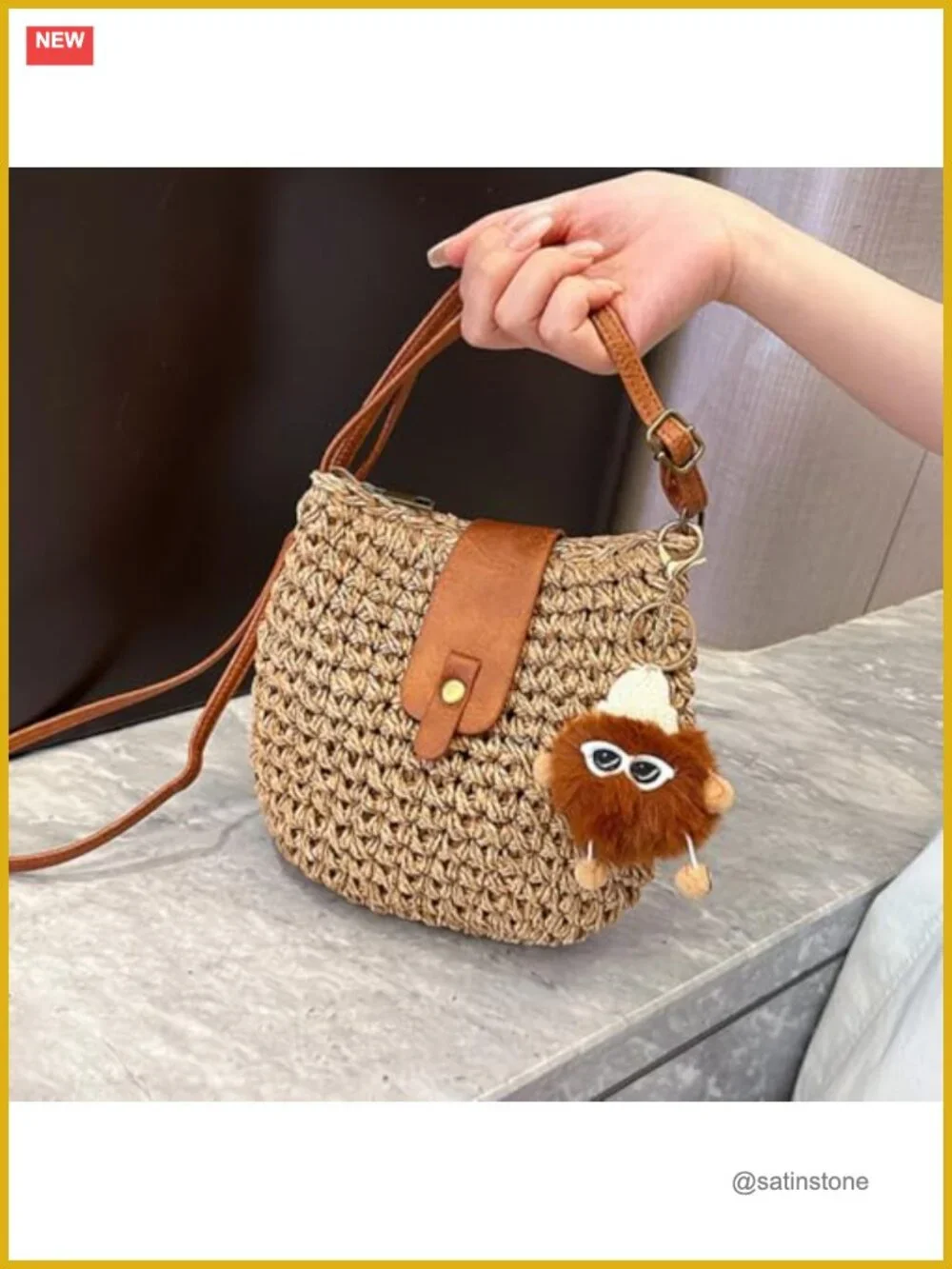 Handmade Crochet Straw Crossbody Bag, Convertible Hobo Tote, Casual Beach Purse